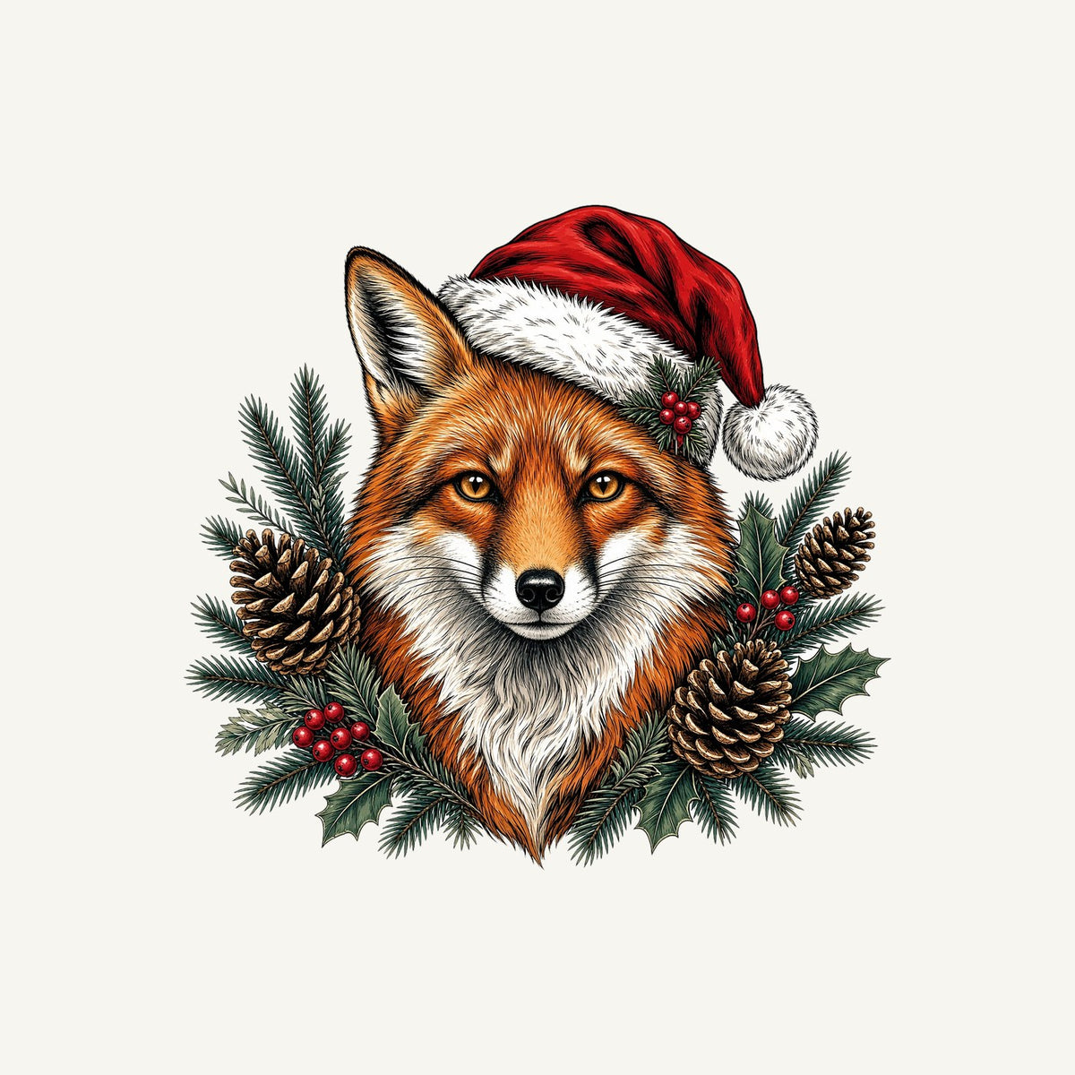 Red Fox in Santa Hat Personalised Kids Tee and Baby Bodysuit