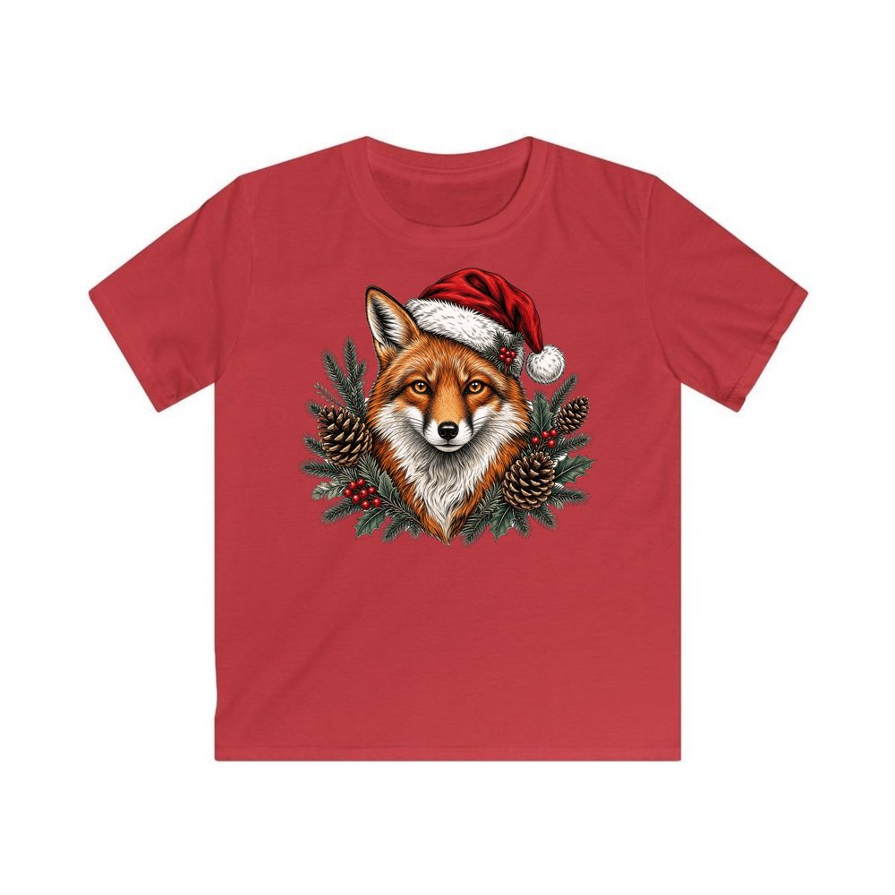 Red Fox in Santa Hat personalised kids Christmas tee in red