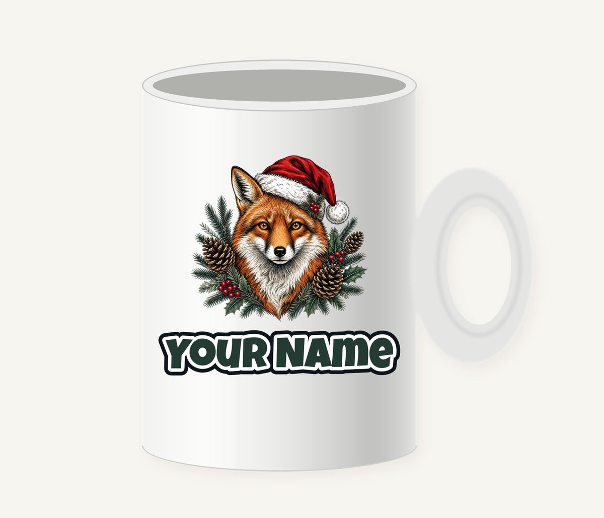 Red Fox in Santa Hat Personalised Christmas Mug