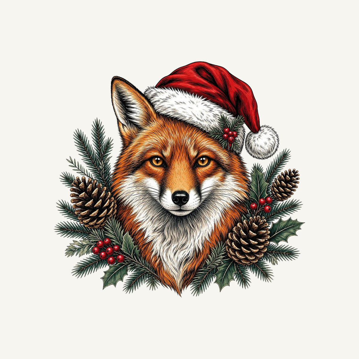 Red Fox in Santa Hat Christmas artwork, the design printed on the personalised stocking