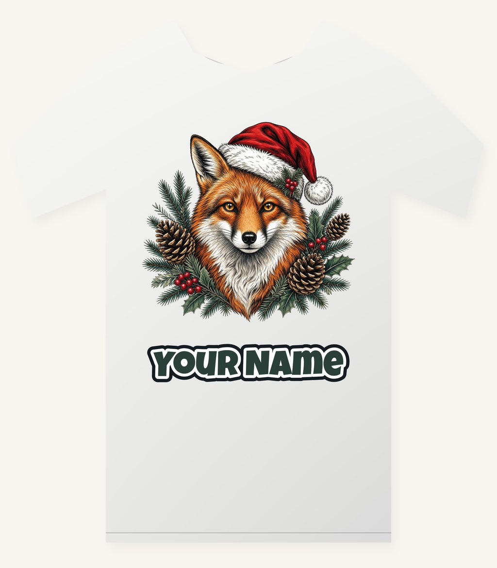 Red Fox in Santa Hat Personalised Christmas T-Shirt and Hoodie