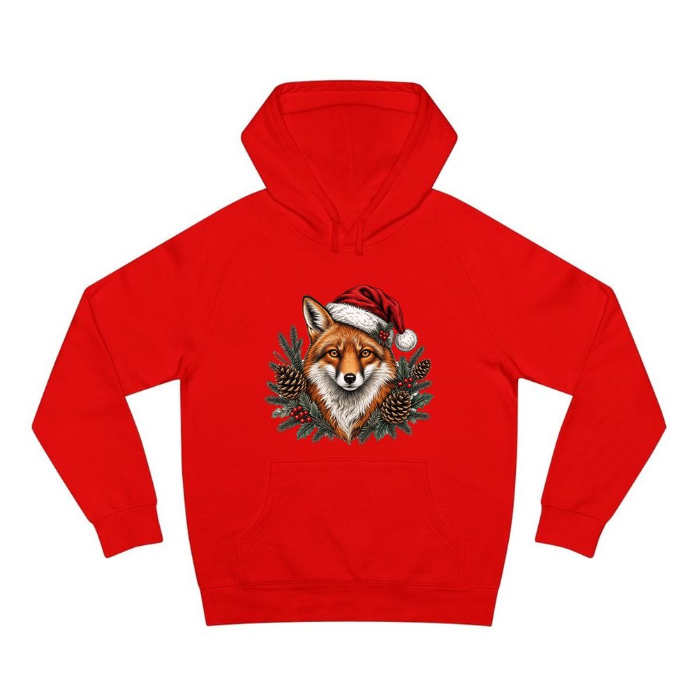 Red Fox in Santa Hat personalised Christmas hoodie in red
