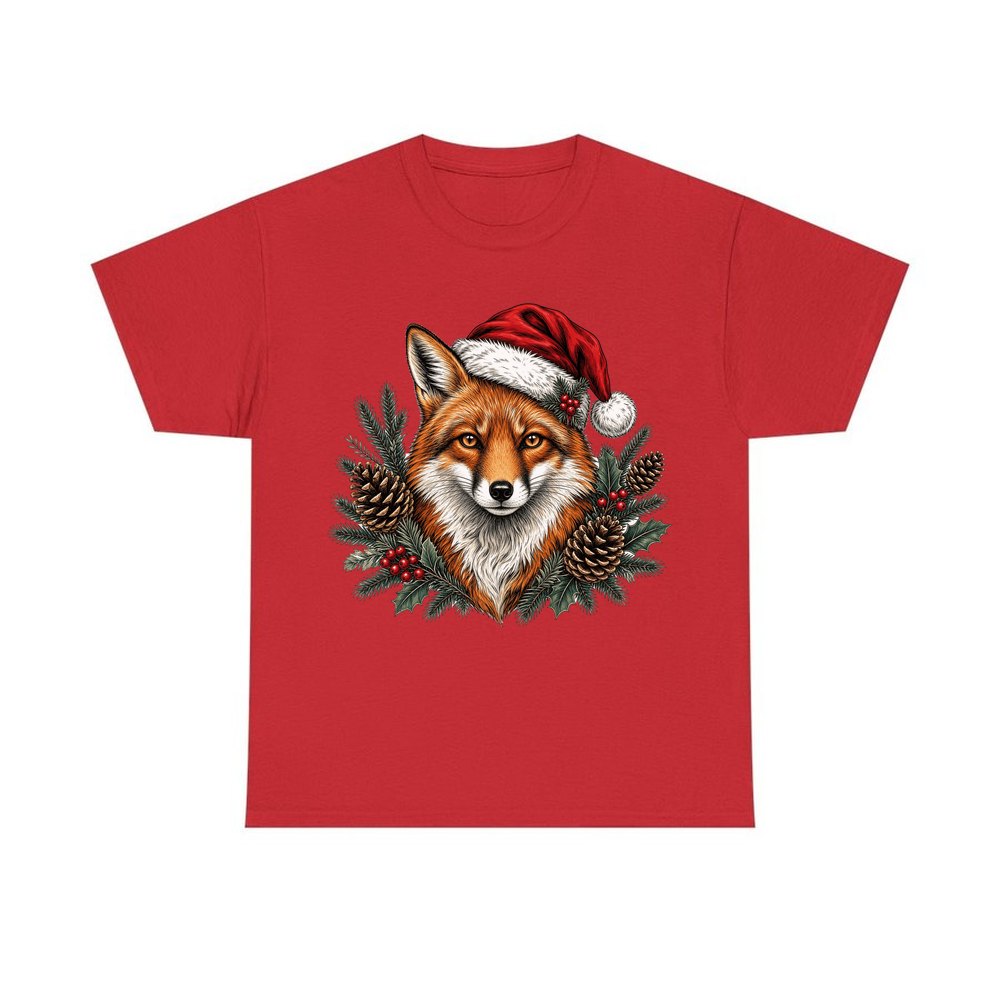 Red Fox in Santa Hat personalised Christmas T-shirt in red