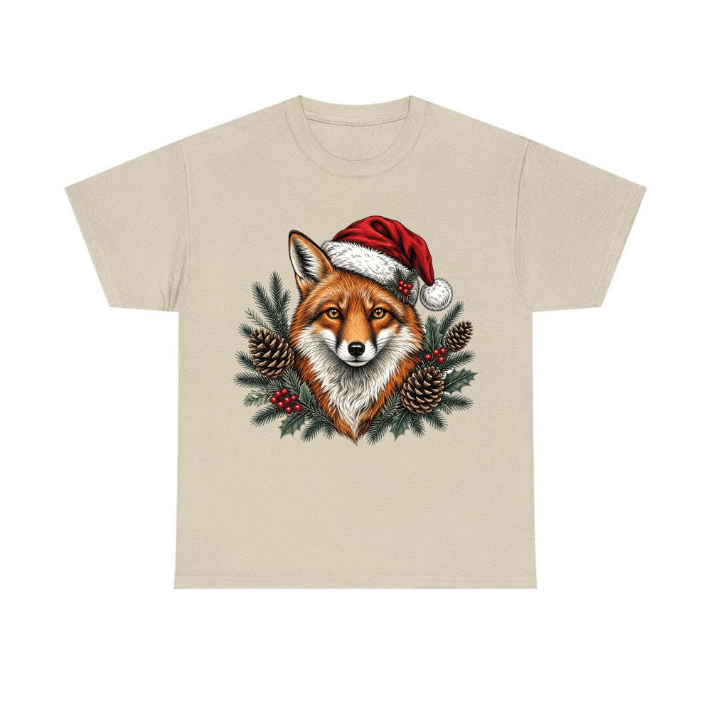 Red Fox in Santa Hat personalised Christmas T-shirt in sand