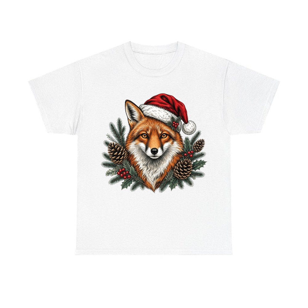 Red Fox in Santa Hat personalised Christmas T-shirt in white