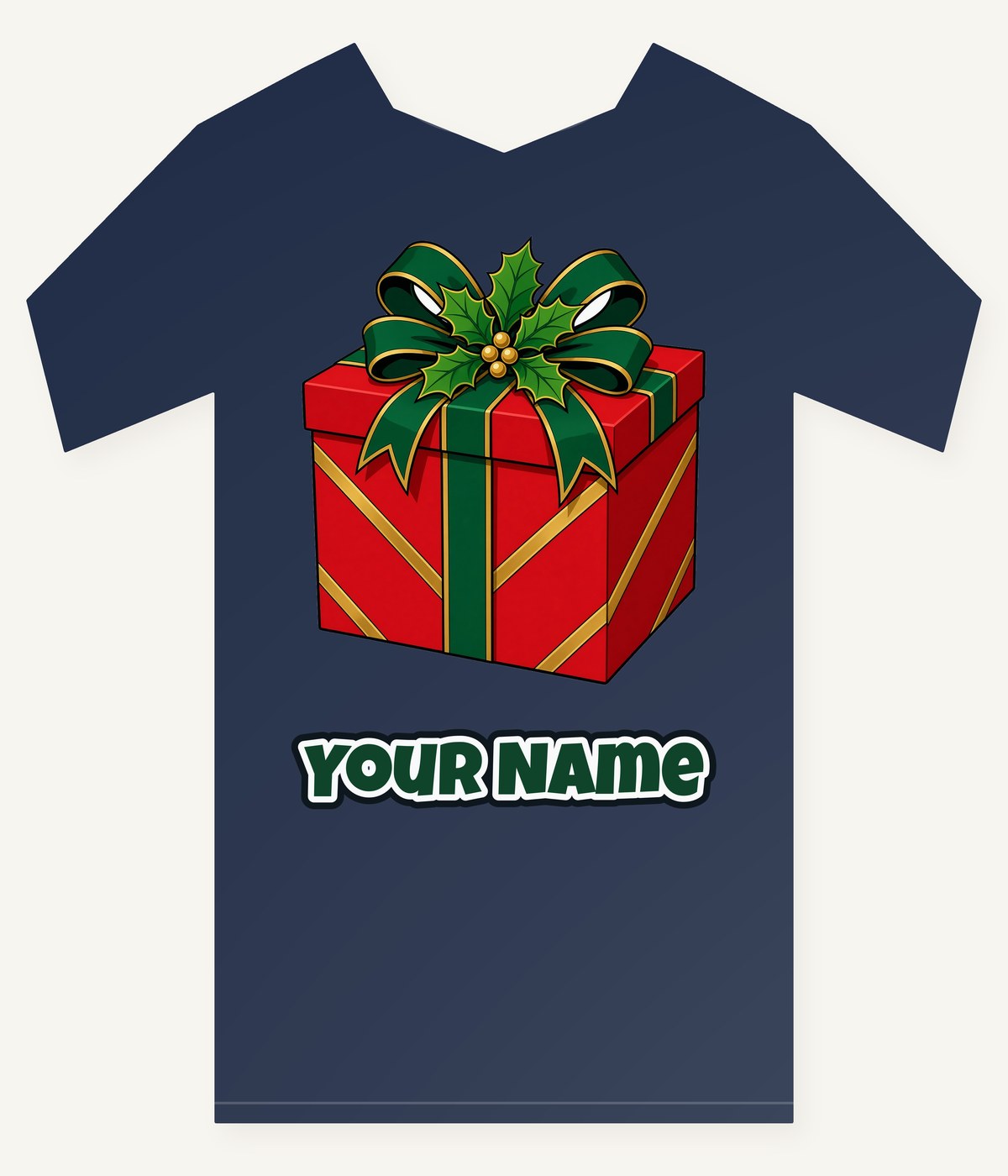 Red Gift Box Green Bow Personalised Kids Tee and Baby Bodysuit