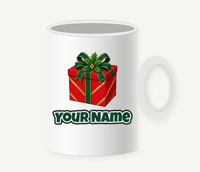Red Gift Box Green Bow Personalised Christmas Mug