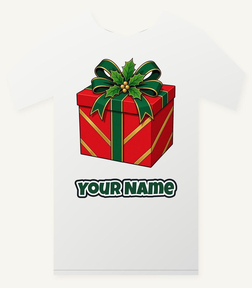 Red Gift Box Green Bow Personalised Christmas T-Shirt and Hoodie