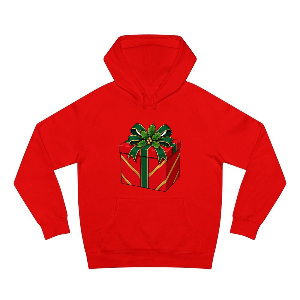 Red Gift Box Green Bow personalised Christmas hoodie in red