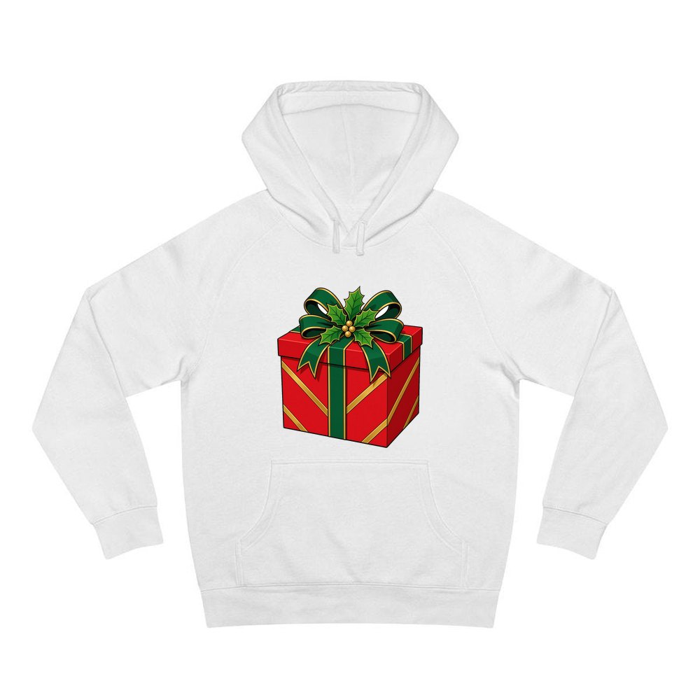 Red Gift Box Green Bow personalised Christmas hoodie in white