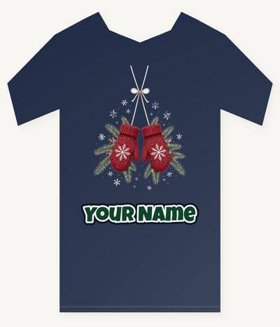 Red Knitted Christmas Mittens Personalised Kids and Baby Christmas Tee