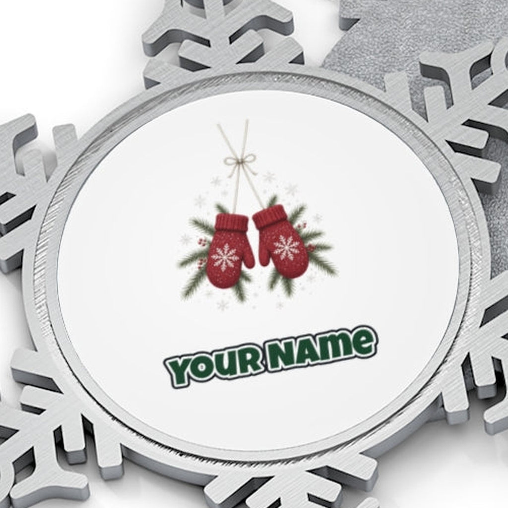 Red Knitted Christmas Mittens Personalised Pewter Christmas Ornament