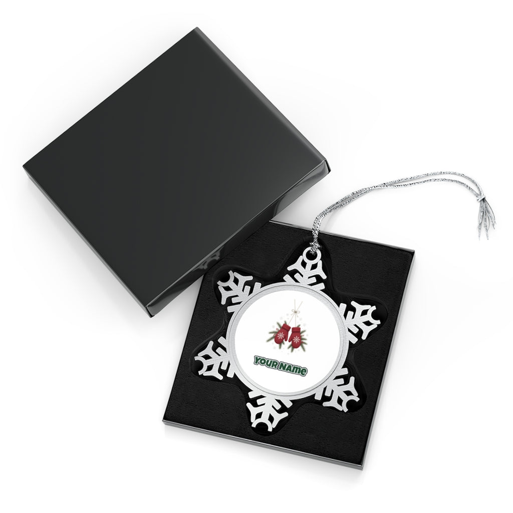 Red Knitted Christmas Mittens Personalised Pewter Christmas Ornament