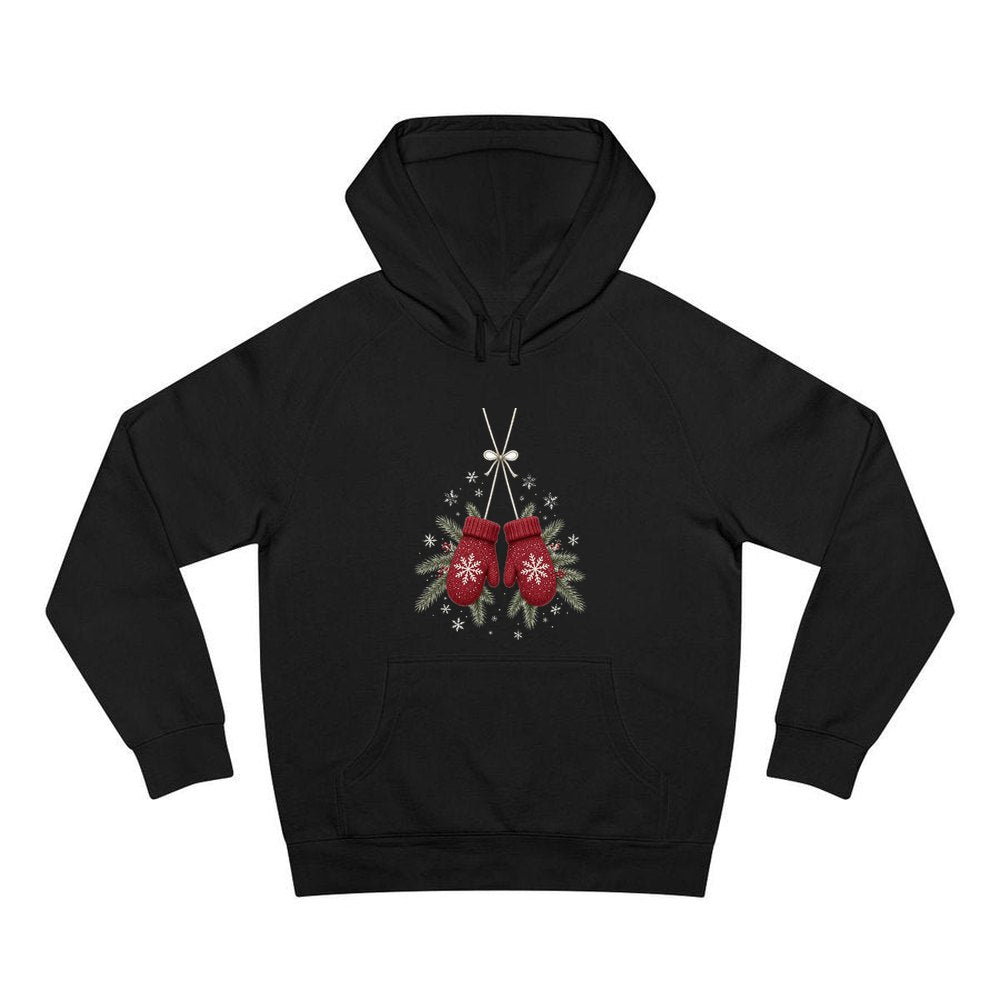 Red Knitted Christmas Mittens personalised Christmas hoodie in black