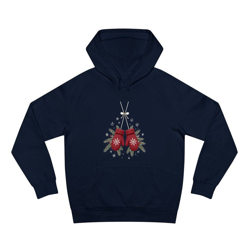 Red Knitted Christmas Mittens personalised Christmas hoodie in navy