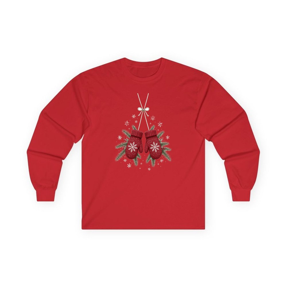 Red Knitted Christmas Mittens personalised long sleeve Christmas T-shirt in red
