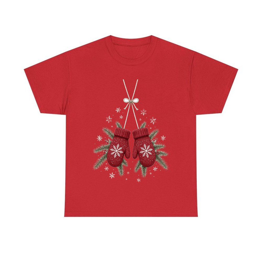 Red Knitted Christmas Mittens personalised Christmas T-shirt in red
