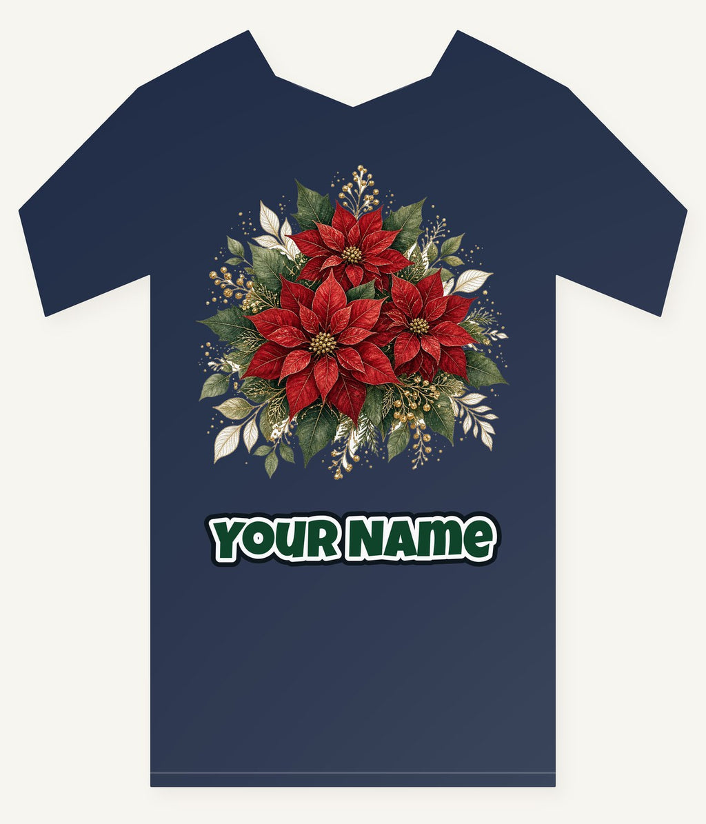 Red Poinsettia Bouquet Personalised Kids and Baby Christmas Tee