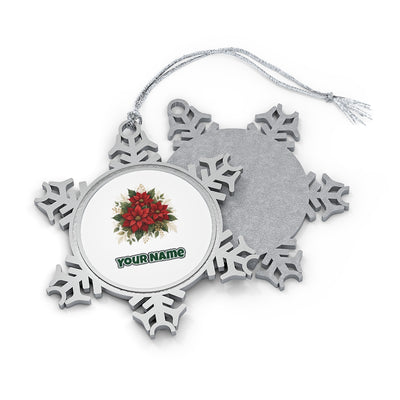 Red Poinsettia Bouquet Personalised Pewter Christmas Ornament