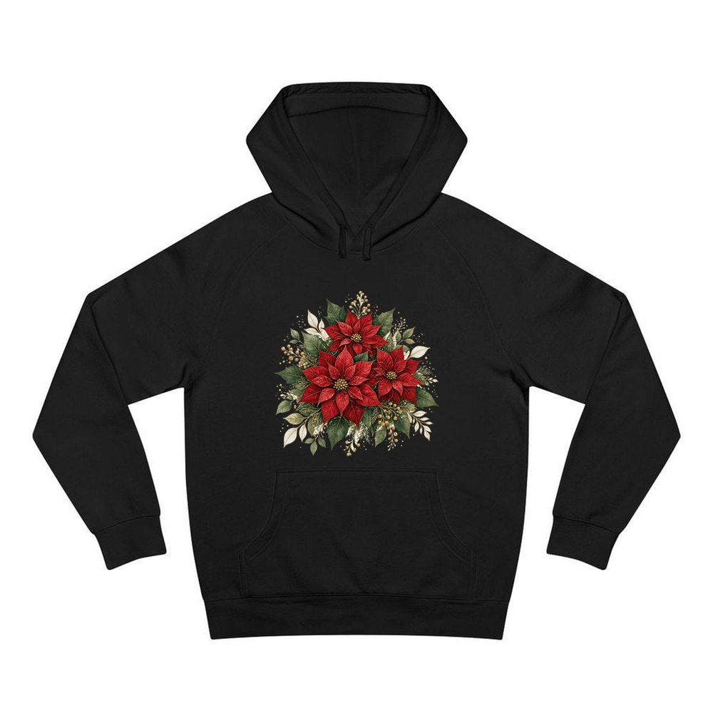 Red Poinsettia Bouquet personalised Christmas hoodie in black