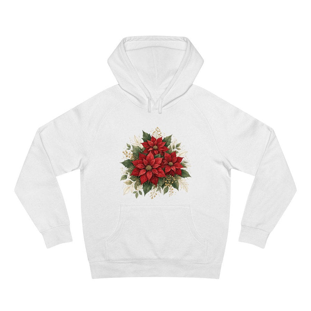 Red Poinsettia Bouquet personalised Christmas hoodie in white