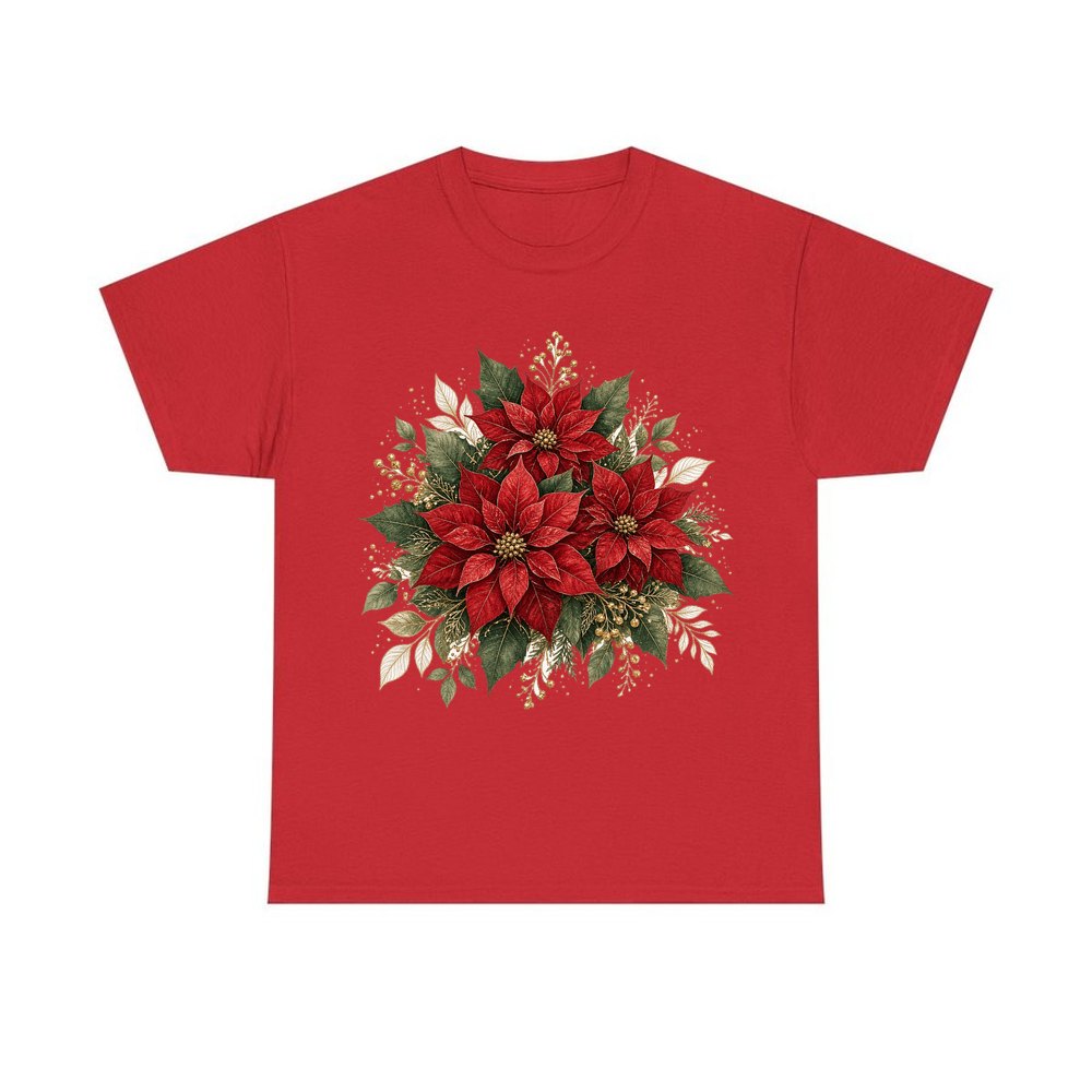 Red Poinsettia Bouquet personalised Christmas T-shirt in red