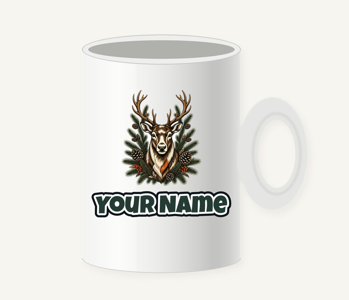 Reindeer Among Pine Branches Personalised Christmas Mug