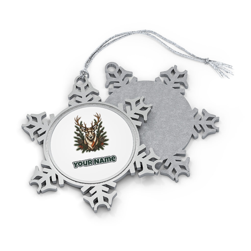 Reindeer Among Pine Branches Personalised Pewter Christmas Ornament