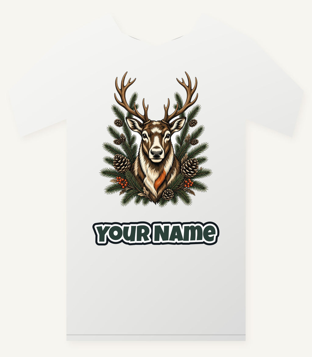 Reindeer Among Pine Branches Personalised Christmas T-Shirt and Hoodie
