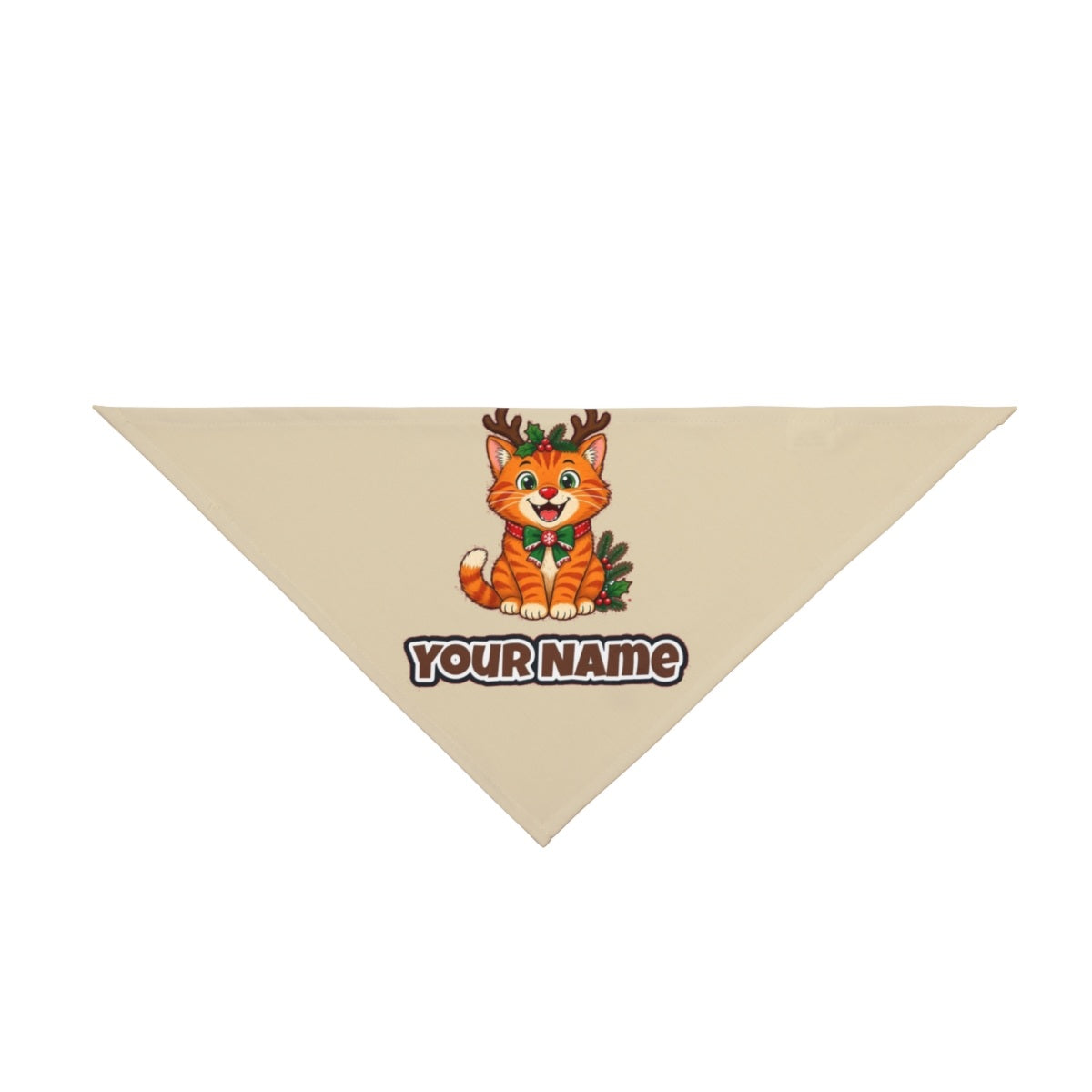 Reindeer Antler Cat personalised Christmas pet bandana in beige, tie-on style