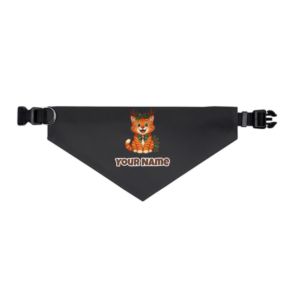 Reindeer Antler Cat personalised Christmas pet bandana in black, collar with buckle