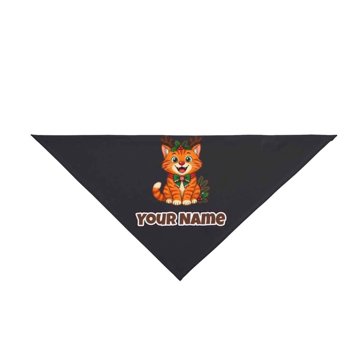Reindeer Antler Cat personalised Christmas pet bandana in black, tie-on style