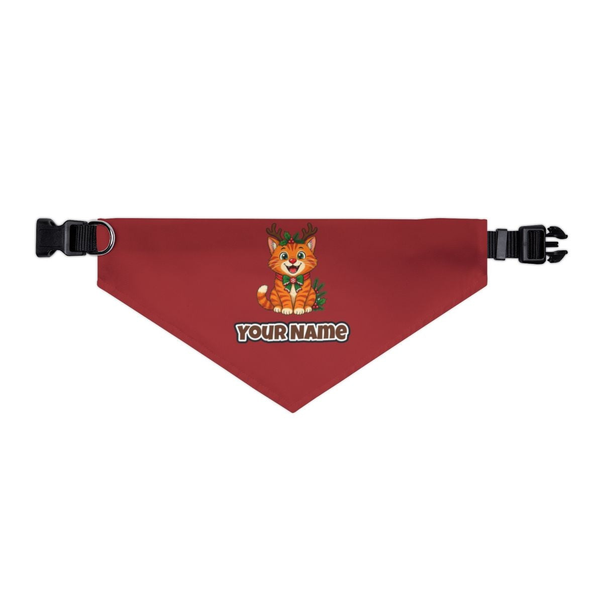 Reindeer Antler Cat personalised Christmas pet bandana in red, collar with buckle