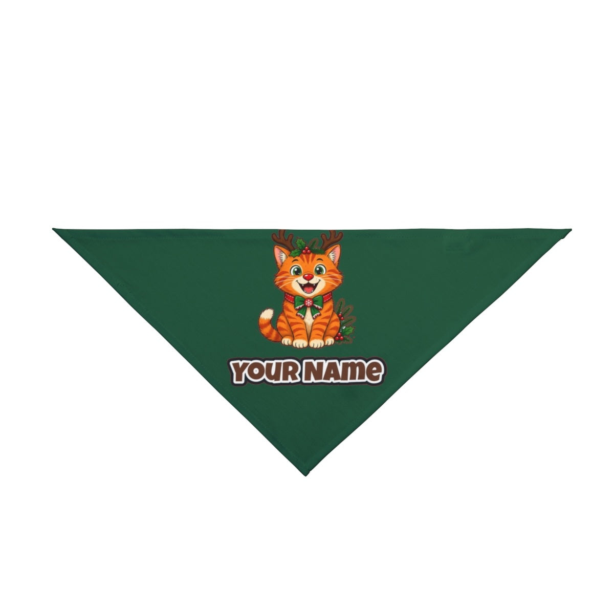 Reindeer Antler Cat personalised Christmas pet bandana in green, tie-on style