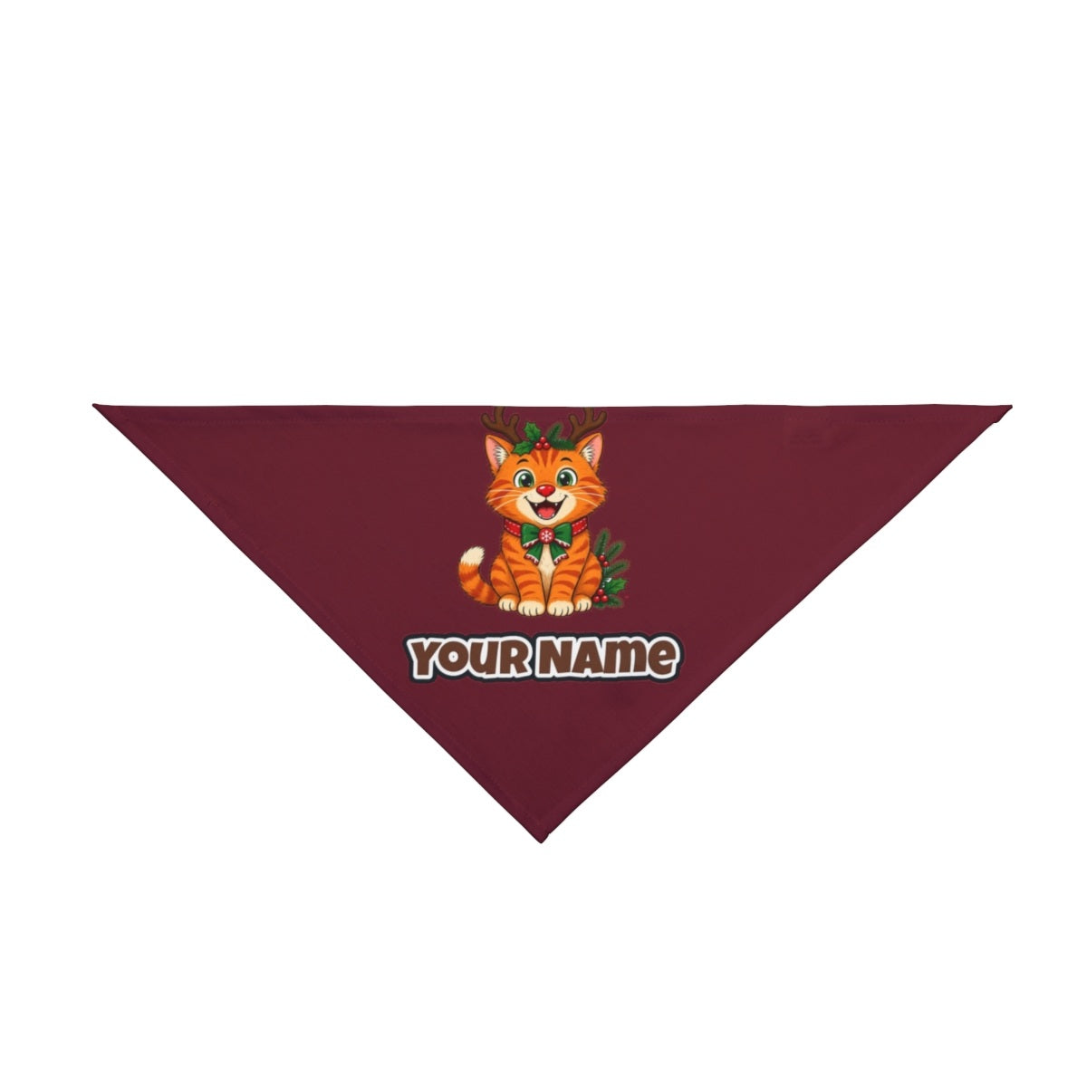 Reindeer Antler Cat personalised Christmas pet bandana in maroon, tie-on style