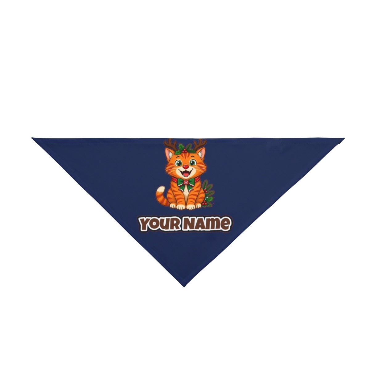 Reindeer Antler Cat personalised Christmas pet bandana in navy, tie-on style