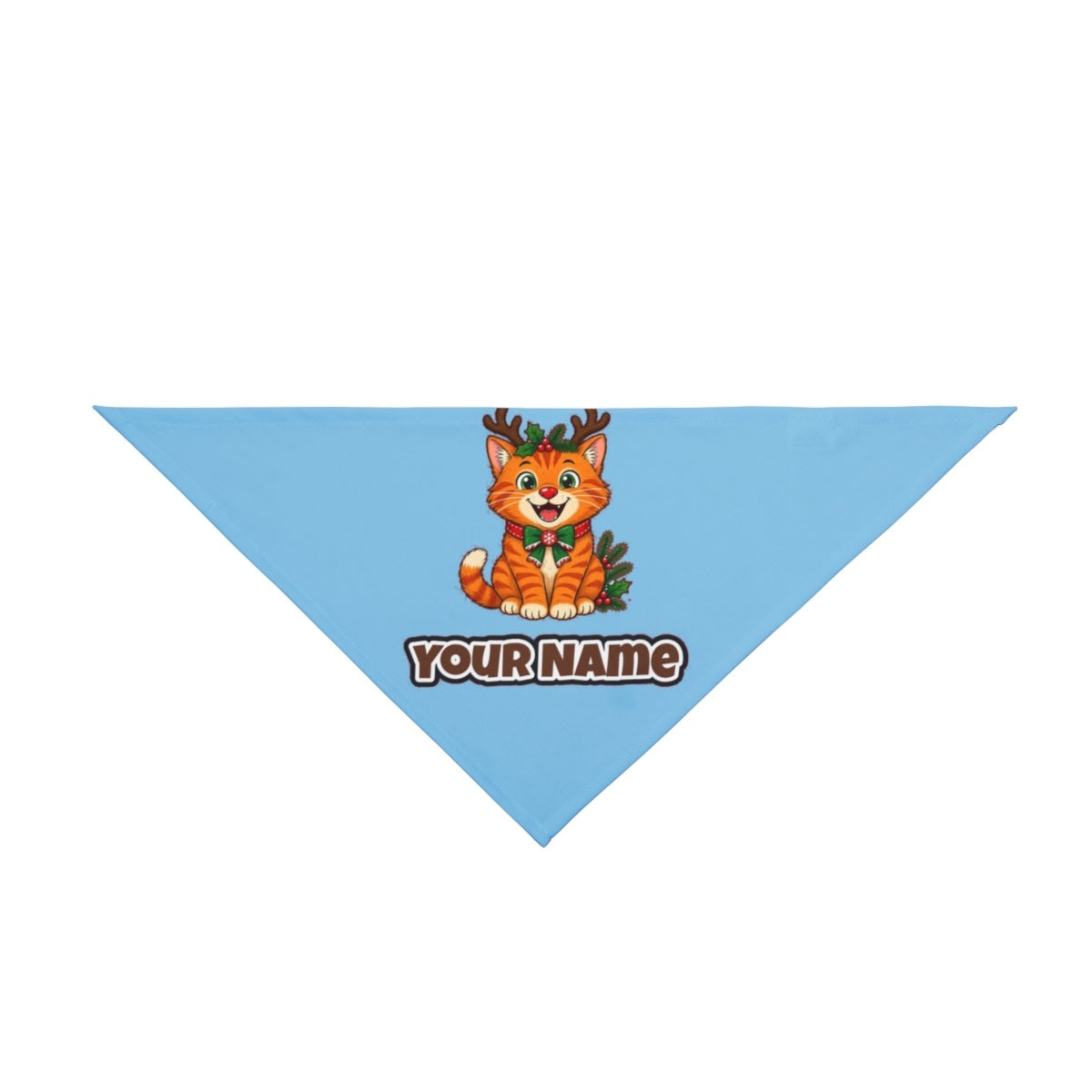 Reindeer Antler Cat personalised Christmas pet bandana in sky blue, tie-on style