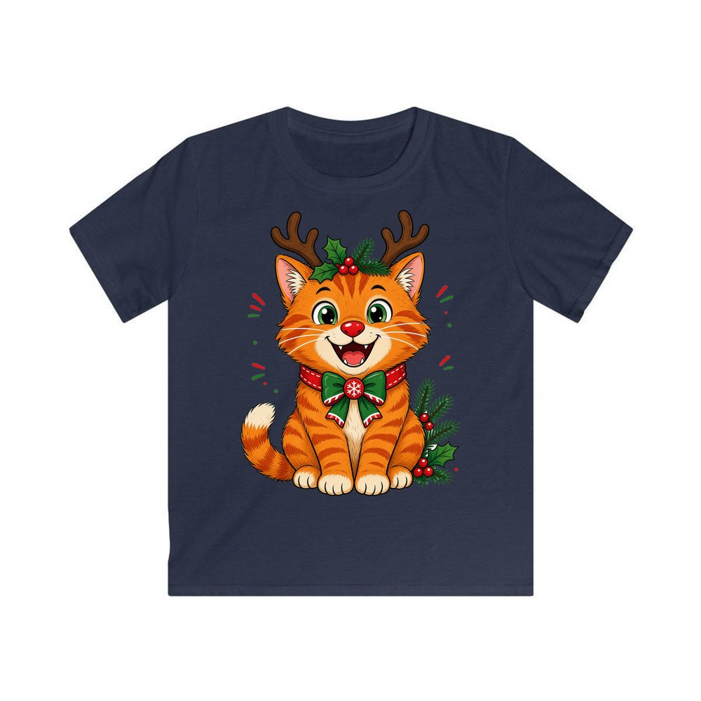 Reindeer Antler Cat personalised kids Christmas tee in navy