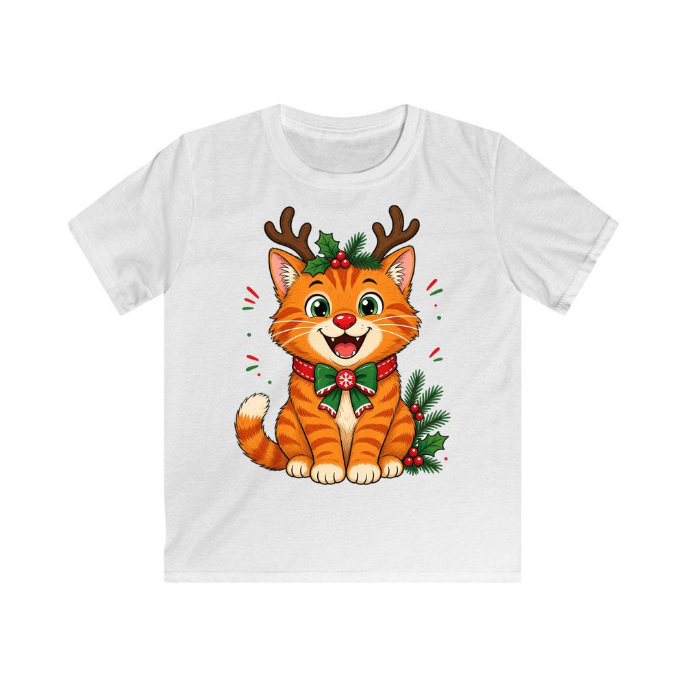 Reindeer Antler Cat personalised kids Christmas tee in white