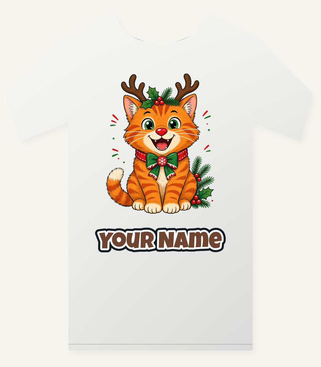Reindeer Antler Cat Personalised Christmas T-Shirt and Hoodie