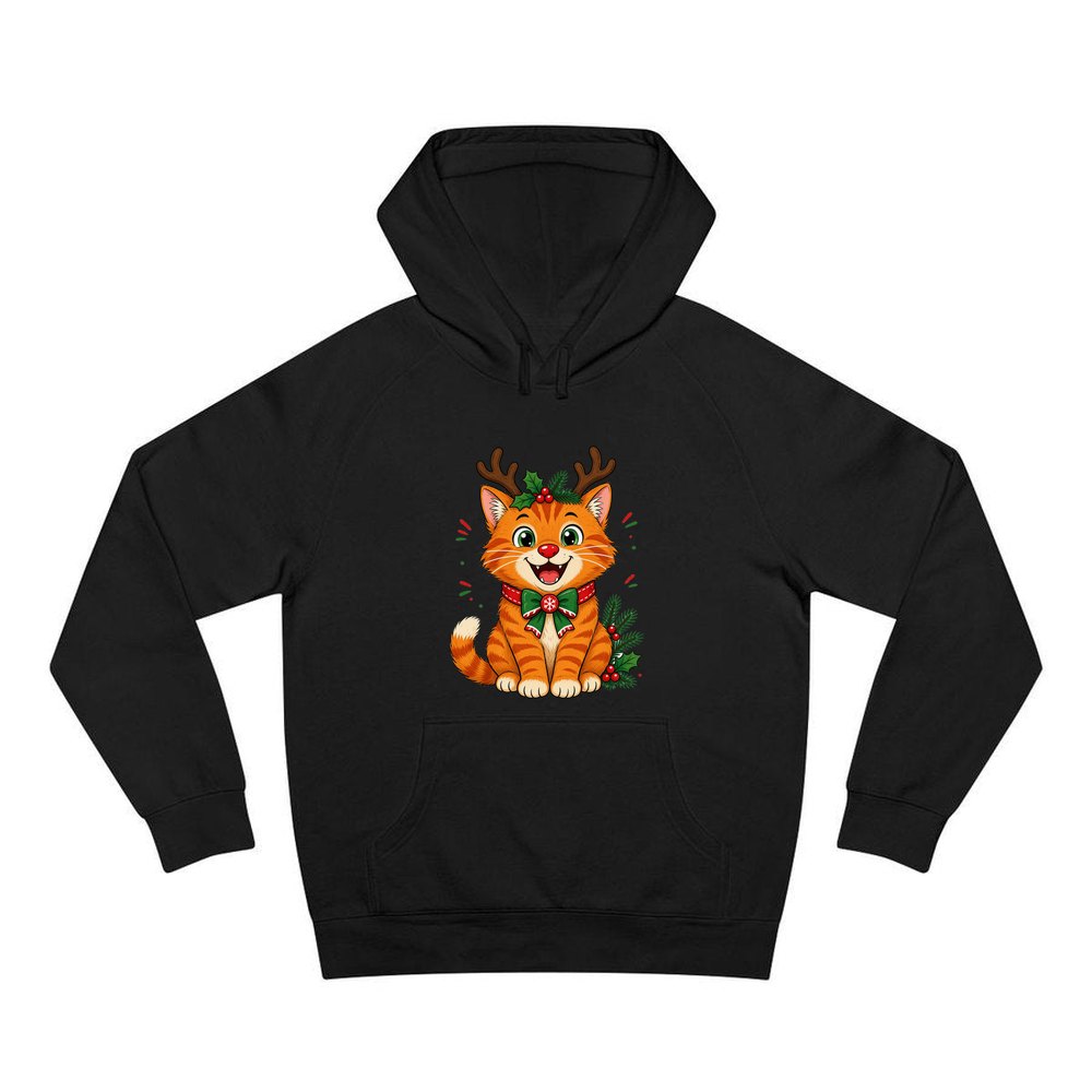 Reindeer Antler Cat personalised Christmas hoodie in black