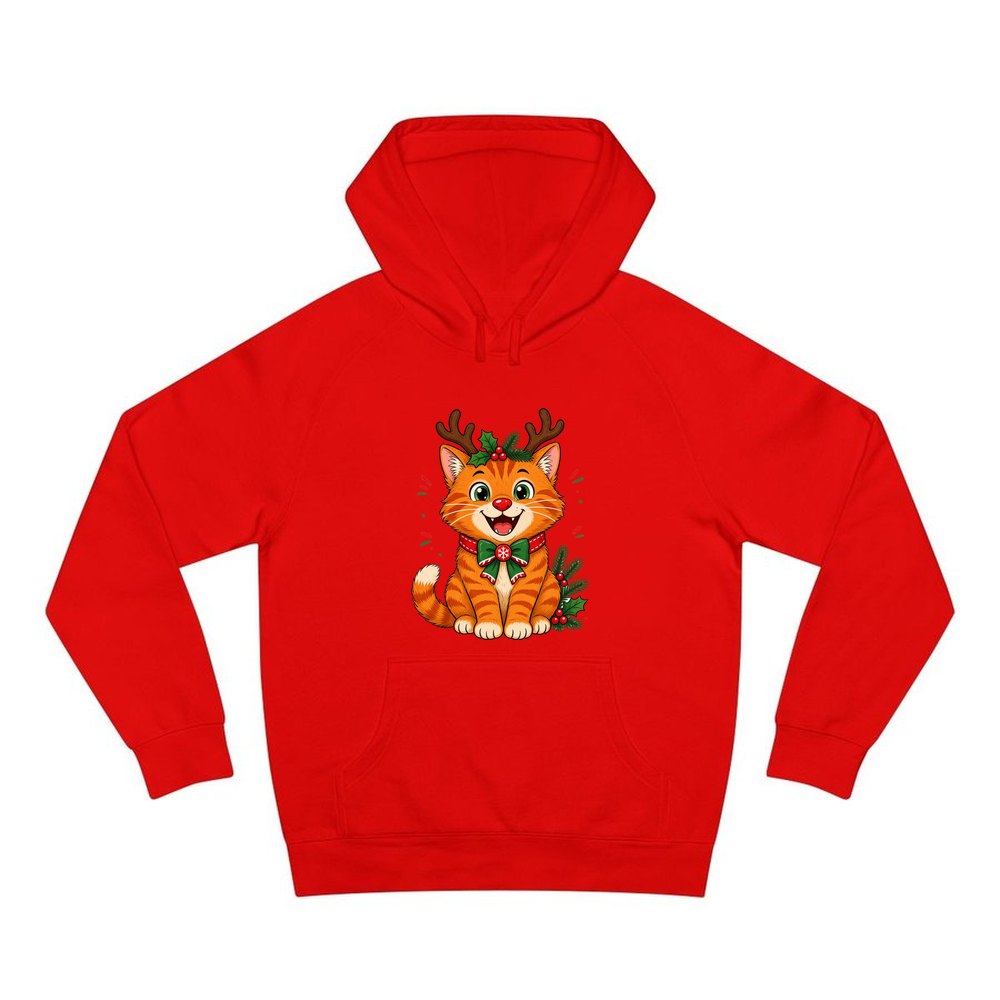 Reindeer Antler Cat personalised Christmas hoodie in red