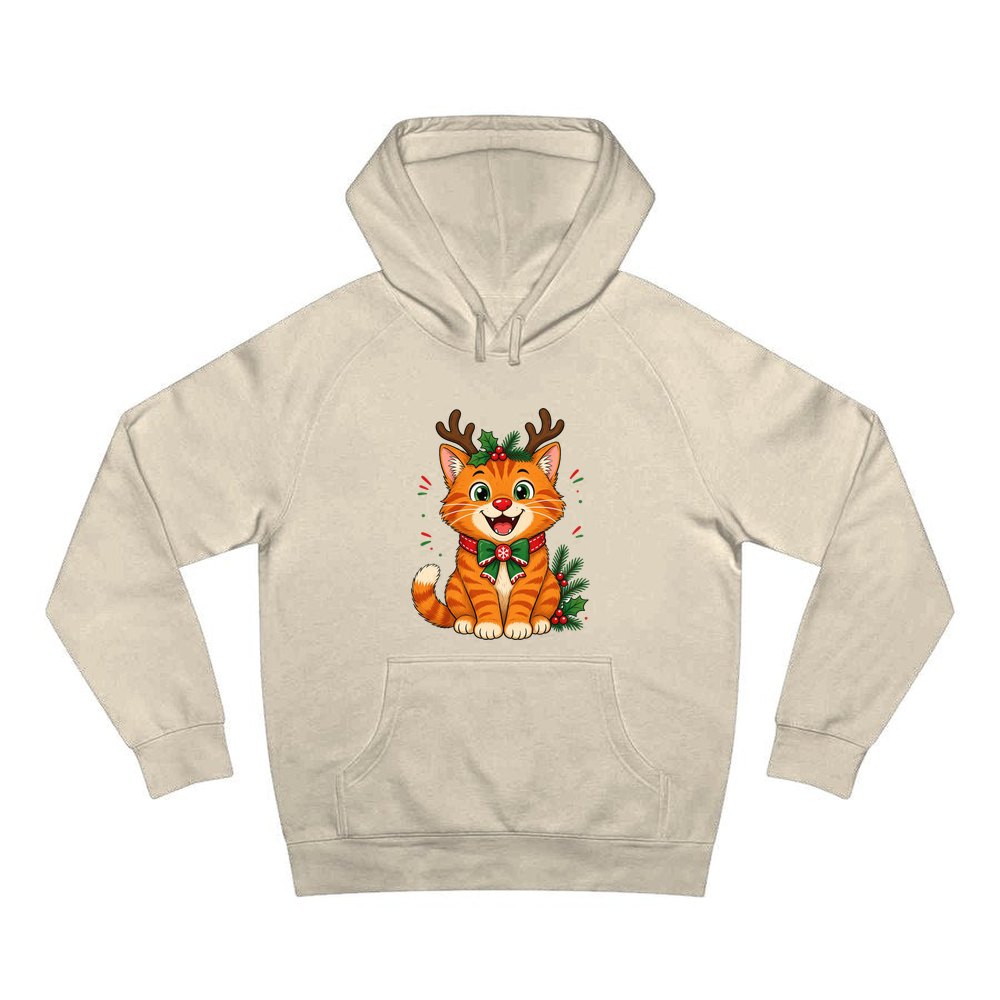 Reindeer Antler Cat personalised Christmas hoodie in sand