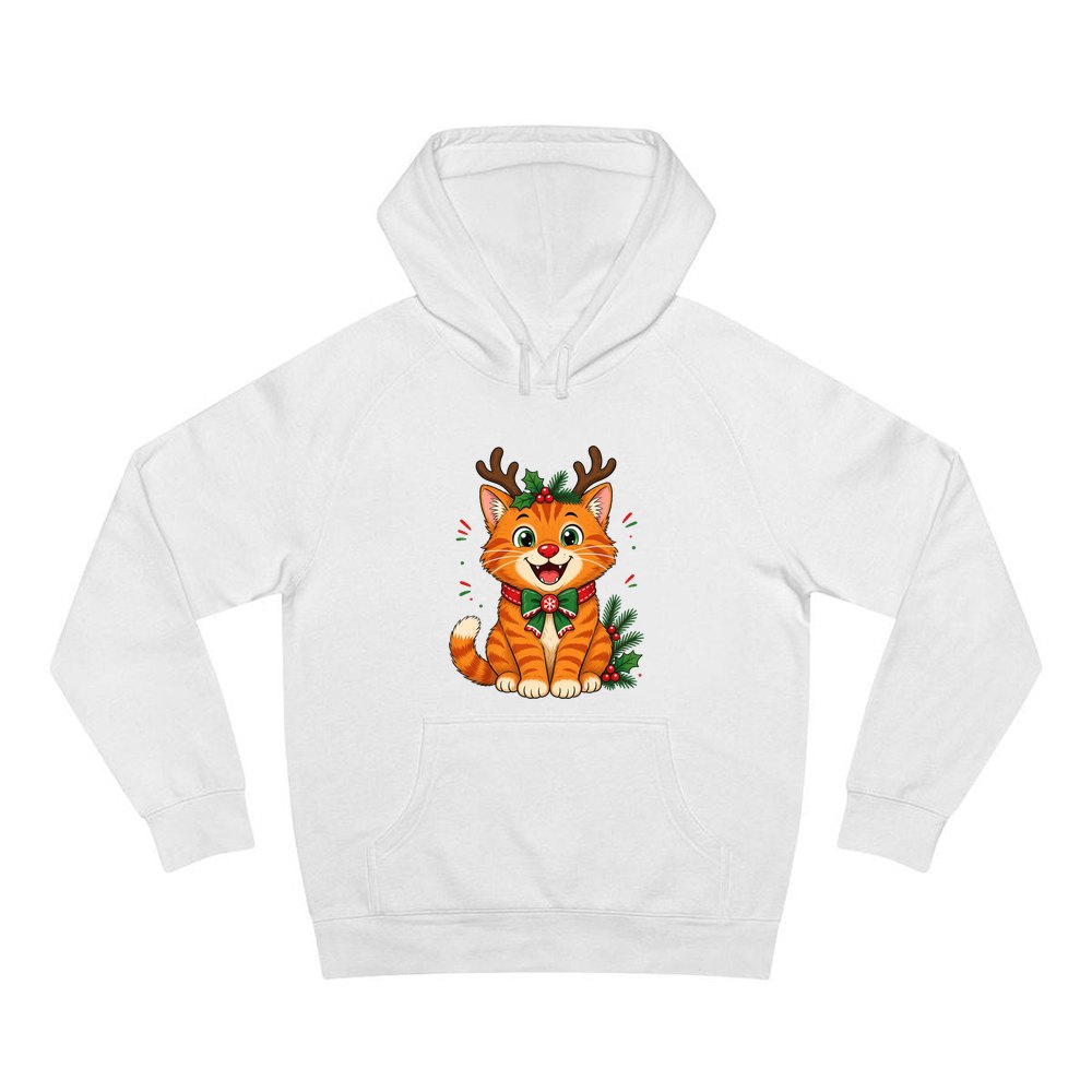 Reindeer Antler Cat personalised Christmas hoodie in white