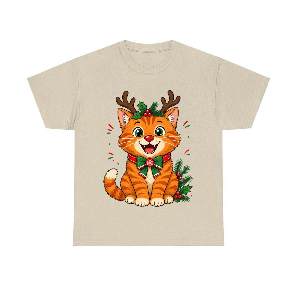 Reindeer Antler Cat personalised Christmas T-shirt in sand