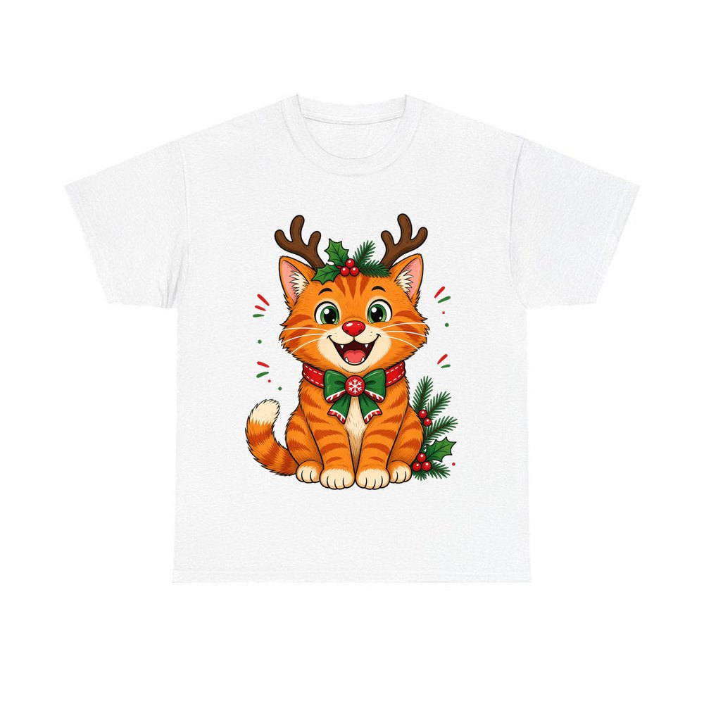 Reindeer Antler Cat personalised Christmas T-shirt in white