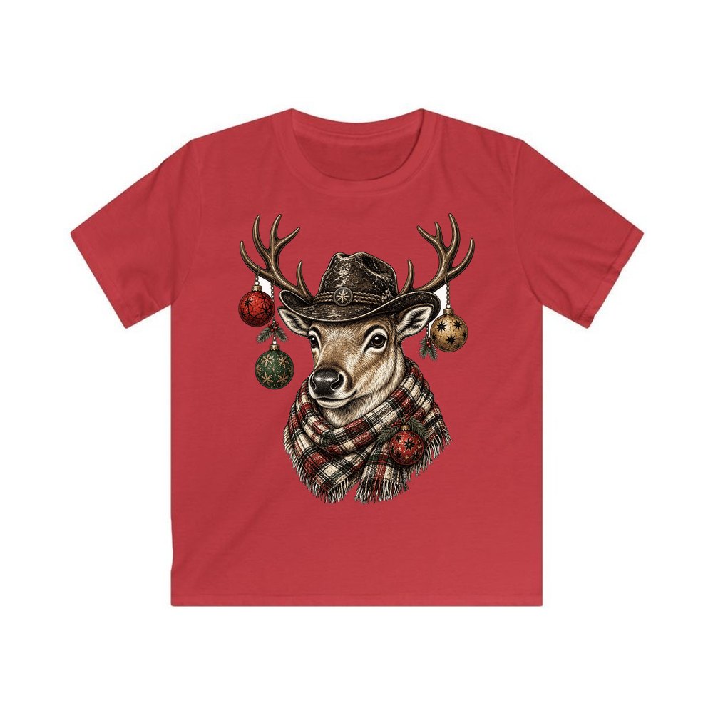 Reindeer in a Bush Hat personalised kids Christmas tee in red