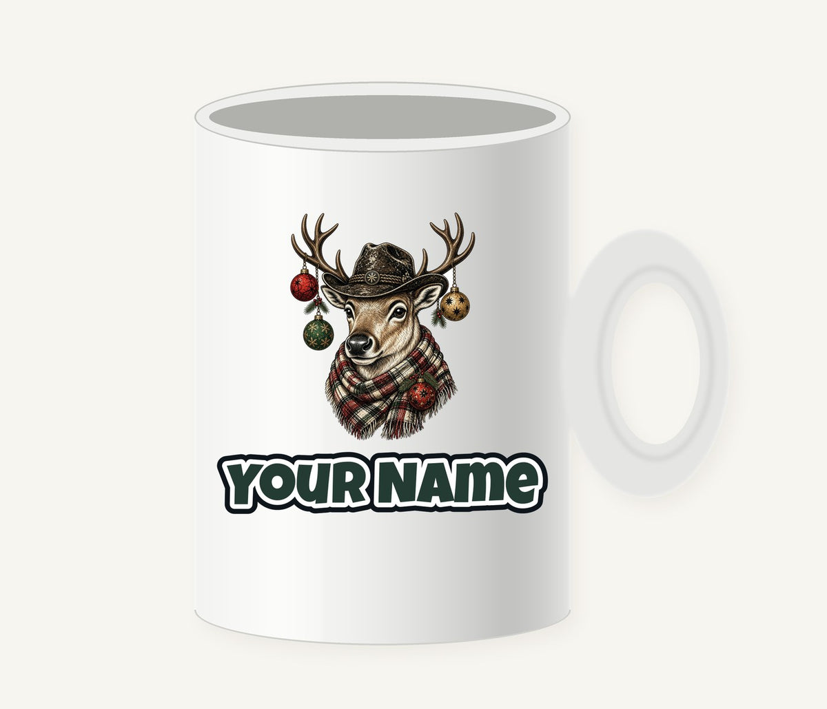 Reindeer in a Bush Hat Personalised Christmas Mug