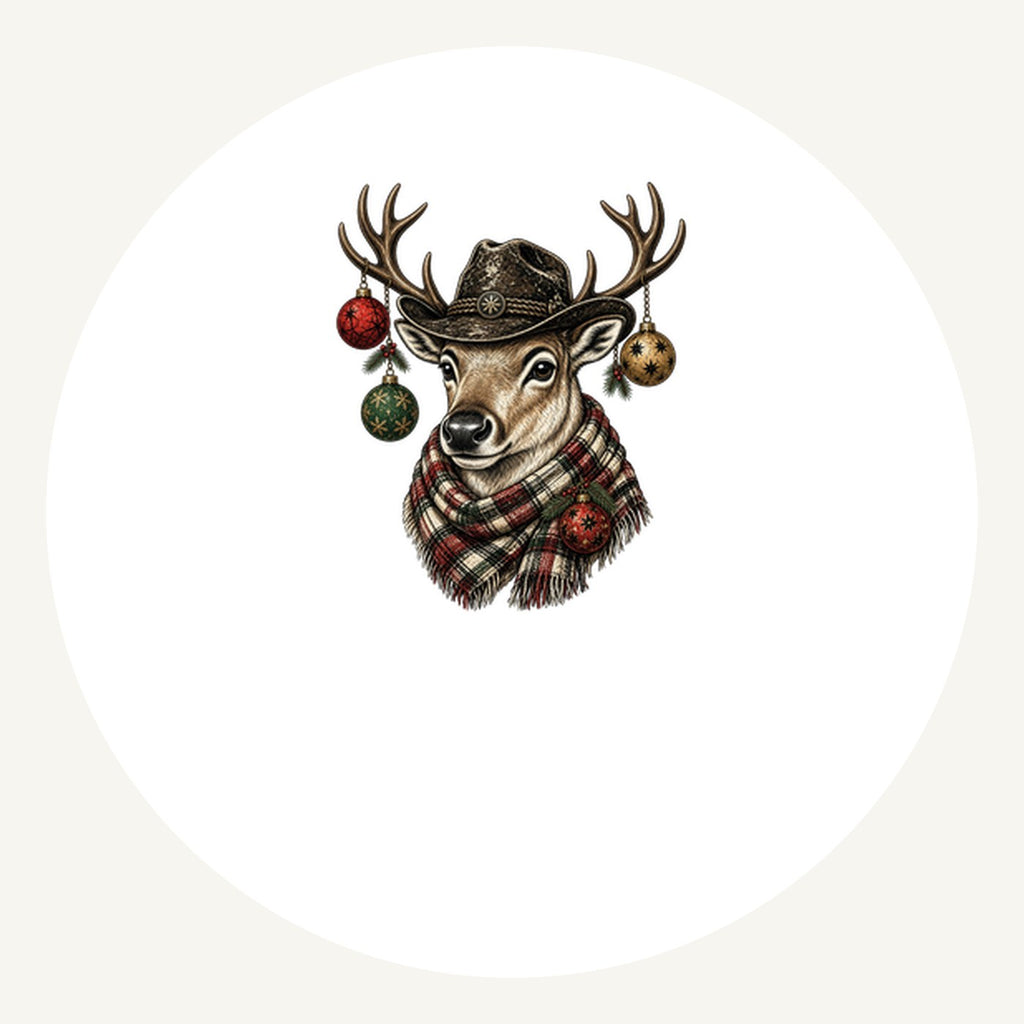 Reindeer in a Bush Hat Personalised Pewter Christmas Ornament