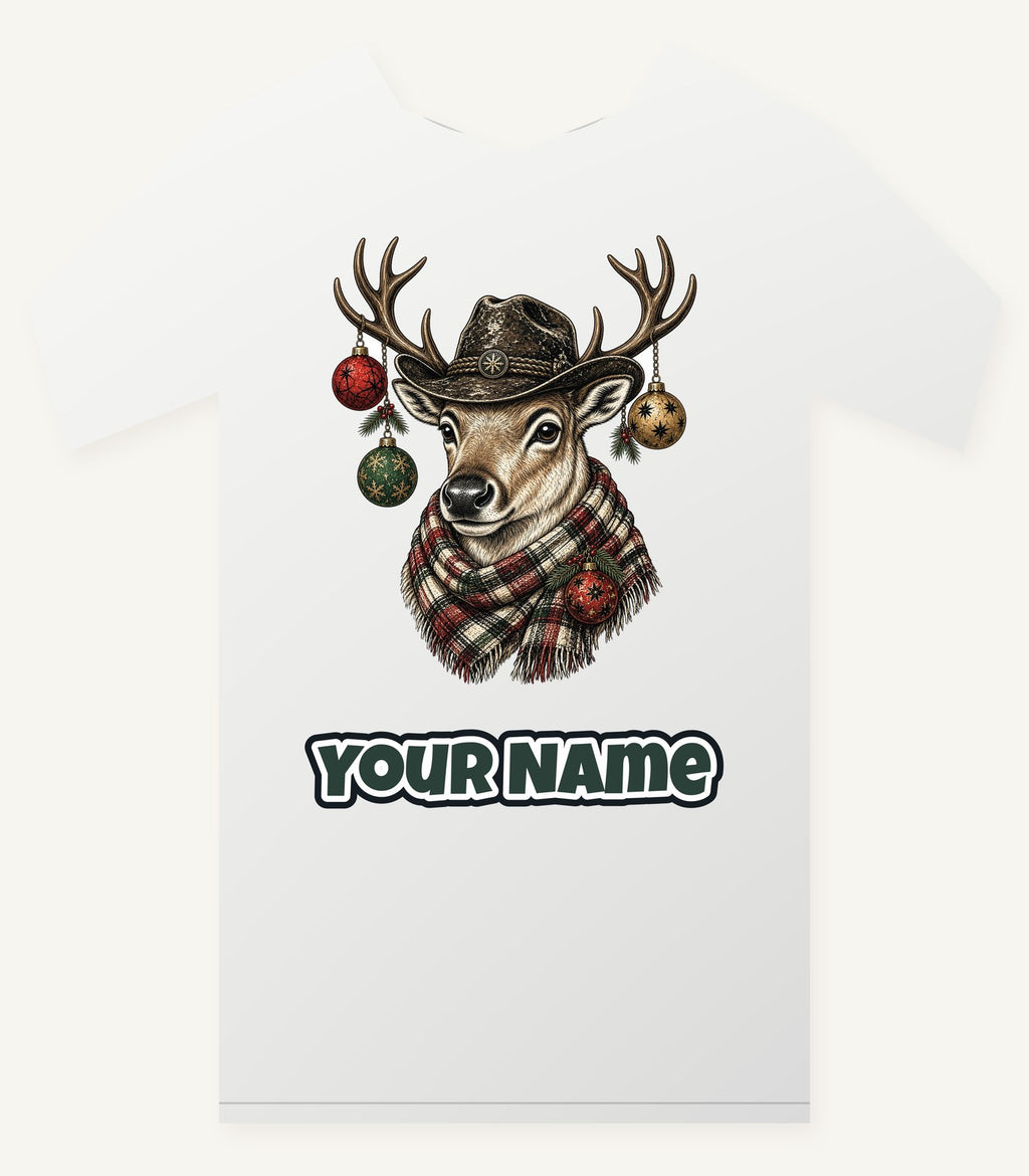 Reindeer in a Bush Hat Personalised Christmas T-Shirt and Hoodie